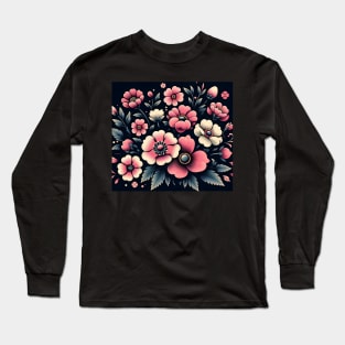 Pink Floral Illustration Long Sleeve T-Shirt